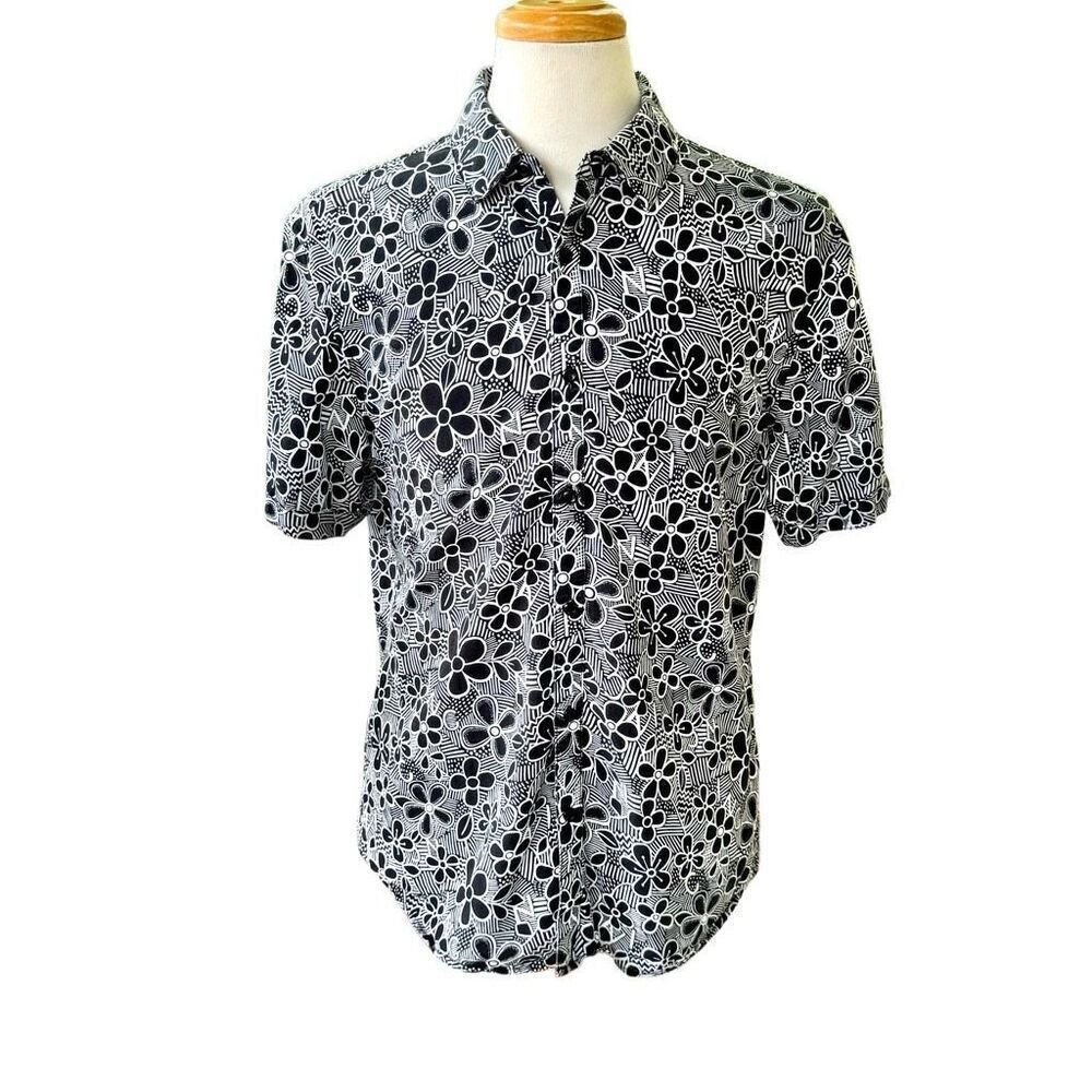 Trust Black/White Floral Hawaiian Shirt. Medium.